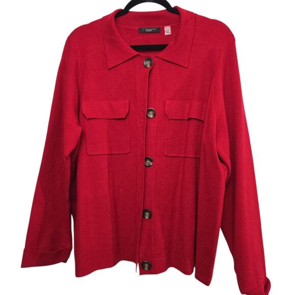 Tahari Women's Red Button-Front Cardigan Sweater Jacket – Size 1X - Picture 1 of 5